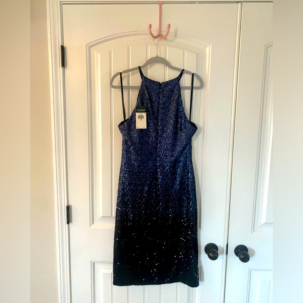 Ralph Lauren Navy Sequin Backless Dress